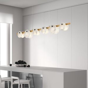 Trinidad - Lampa wisząca z alabastru - Biało-złota - Żyrandol 100/120cm