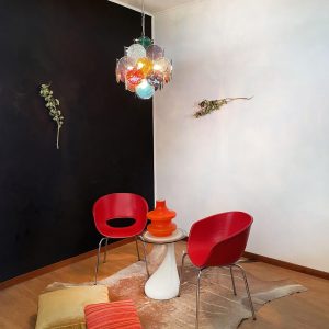 Żyrandol Murano vintage 49 cm z kolorowych szklanych dysków i metalowej konstrukcji