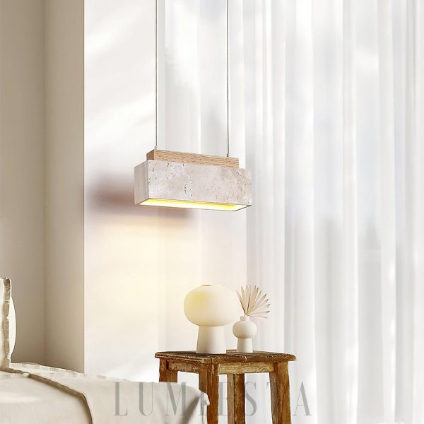 Lim Prostokątna lampa wisząca z trawertynu 23cm beżowa ciepła
