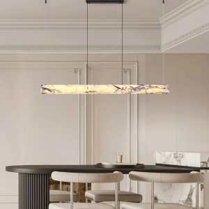 Liniowa lampa wisząca marmurowa 150cm biało czarna ciepła