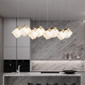 Mordena - Lampa wisząca Modern Cube — alabaster złoto/biały