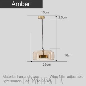 Szklana lampa wisząca industrialna 35 cm, widok na proporcje klosza i zawieszenia