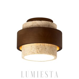 Seville - Sufitowa lampa z trawertynu, beż i orzech, 1-punktowa, Ø17cm