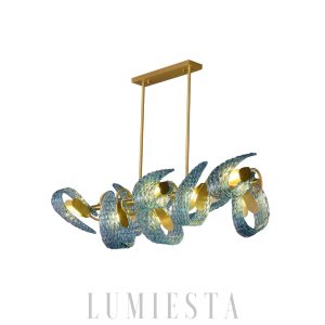  Truro - Żyrandol Petal Blue z mosiądzu i niebieskiego szkła