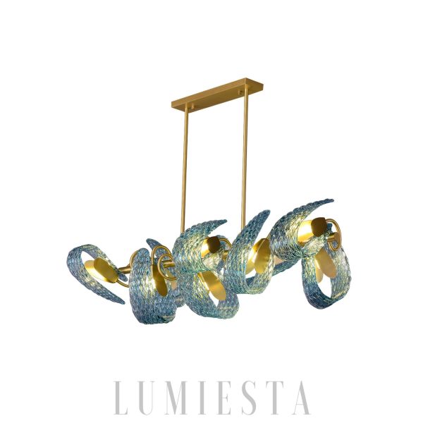  Truro - Żyrandol Petal Blue z mosiądzu i niebieskiego szkła