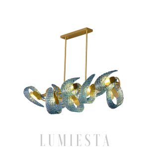 Truro - Petal Blue Chandelier in Brass and Blue Glass