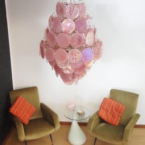 Lampa wisząca Vintage Murano Różowy Dysk 75cm - pełna forma żyrandola w stylu retro
