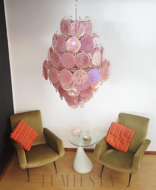 Lampa wisząca Vintage Murano Różowy Dysk 75cm - pełna forma żyrandola w stylu retro