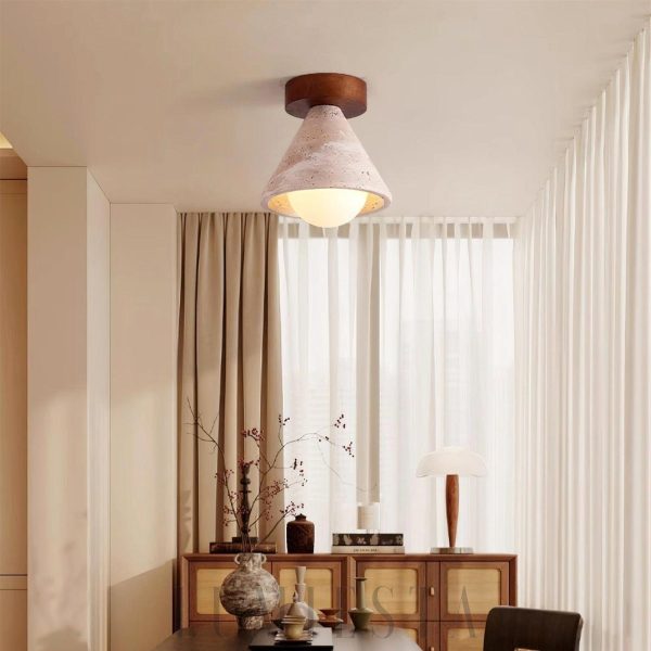 Lampa sufitowa trawertyn stożek 16cm 15cm beżowo orzechowa