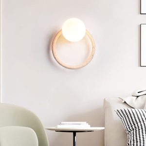 Kinkiet ring trawertyn beżowy Średnica 21cm Wysokość 16cm