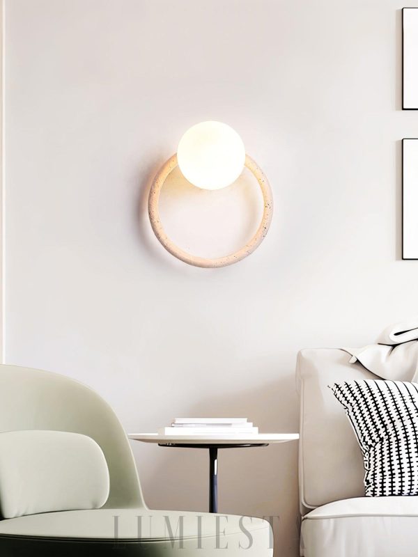 Kinkiet ring trawertyn beżowy Średnica 21cm Wysokość 16cm