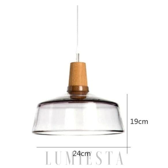 Lampa wisząca ze szkła i drewna w nowoczesnym stylu