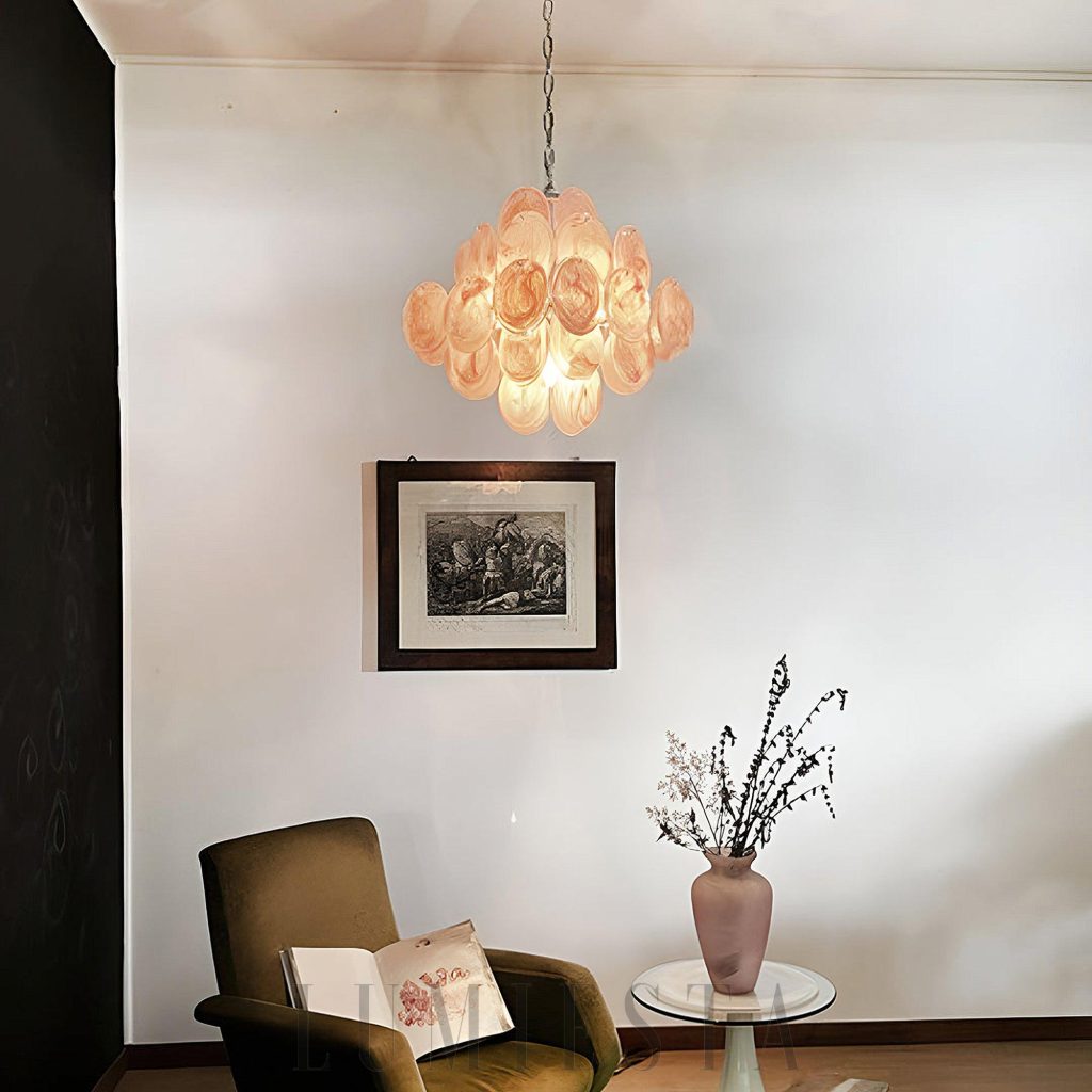 Lampa wisząca Vintage Murano z metalu i szkła - widok całej formy