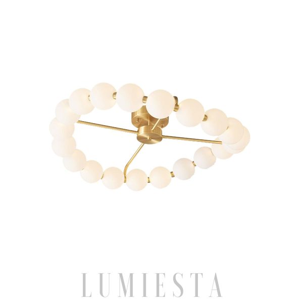 Helios - Okrągła lampa z perłami, mosiężna - 51/65/80/96 cm