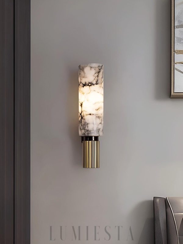Riviera - Lampa ścienna alabastrowa, mosiądz, premium kinkiet Ø13x34 cm