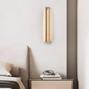 Prostokątny kinkiet trawertynowy belka 8cm x 60cm beżowy