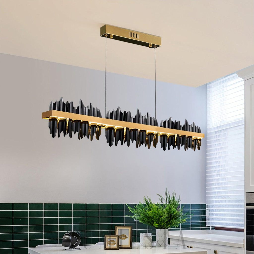 Nowoczesna lampa wisząca czarno złota metalowa podłużna Midnight Shadow - widok z przodu