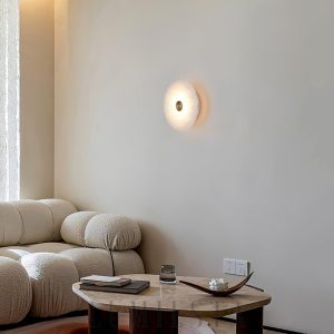 Palawan - Alabastrowa lampa ścienna dyskowa, biało-złota