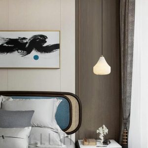 Alabastrowa lampa wisząca łezka do sypialni 17cm złoty biały