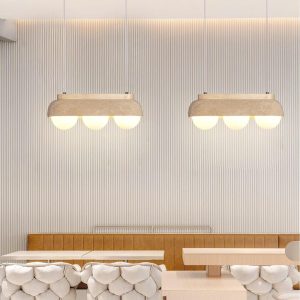 Travertine pendant lamp with spherical shades 40cm Beige White