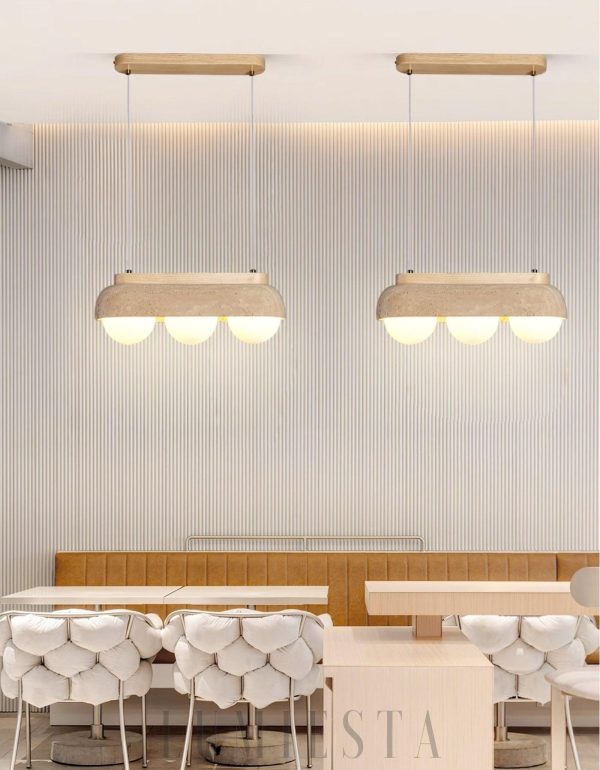 Travertine pendant lamp with spherical shades 40cm Beige White