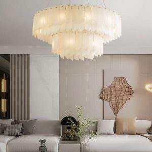 Piccadilly - Żyrandol kaskadowy z alabastru, mosiądz, biały, Ø 57,65,80,95,100,120 cm