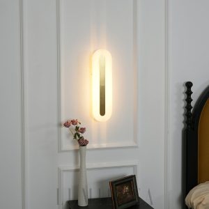 Oval - Lampa ścienna z Alabastru, złota/biała, wysokość 35/50/60 cm - Kinkiet LED do salonu