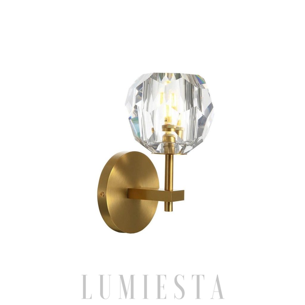 Kinkiet kryształowy mosiężny Ibiza - minimalistyczna lampa ścienna z jednym kloszem