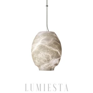 Lampa wisząca alabaster Camille - widok od spodu, biało-szary klosz Ø 24 cm