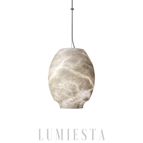 Lampa wisząca alabaster Camille - widok od spodu, biało-szary klosz Ø 24 cm