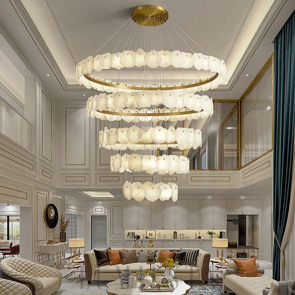 Letha - nowoczesny żyrandol wielopoziomowy, alabaster, złoto-biały, Ø 120/135/160 cm, do salonu