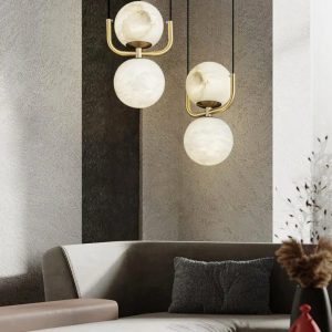 Lampa wisząca alabastrowa z mosiądzu styl nowoczesny 12cm