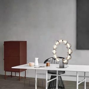 Amulet - Lampa Stołowa Srebrna Okrągła 42cm LED 25W