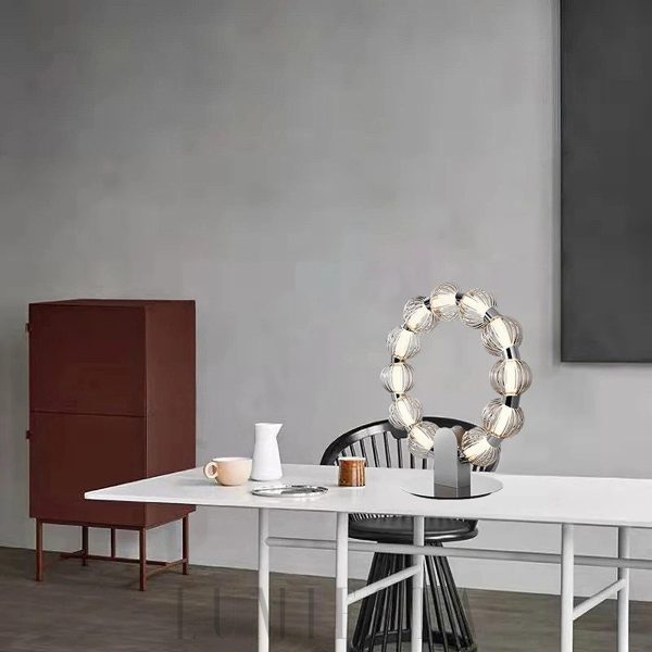 Amulet - Lampa Stołowa Srebrna Okrągła 42cm LED 25W