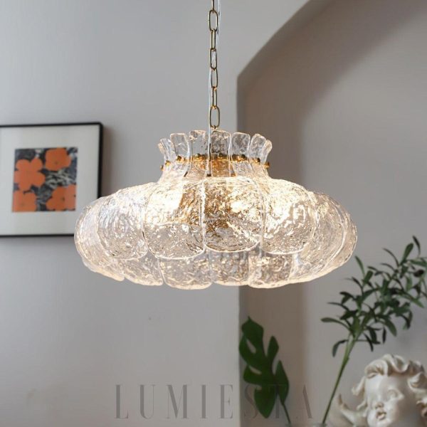 Petal Ice designerska lampa wisząca szkło lodowe złota 50cm