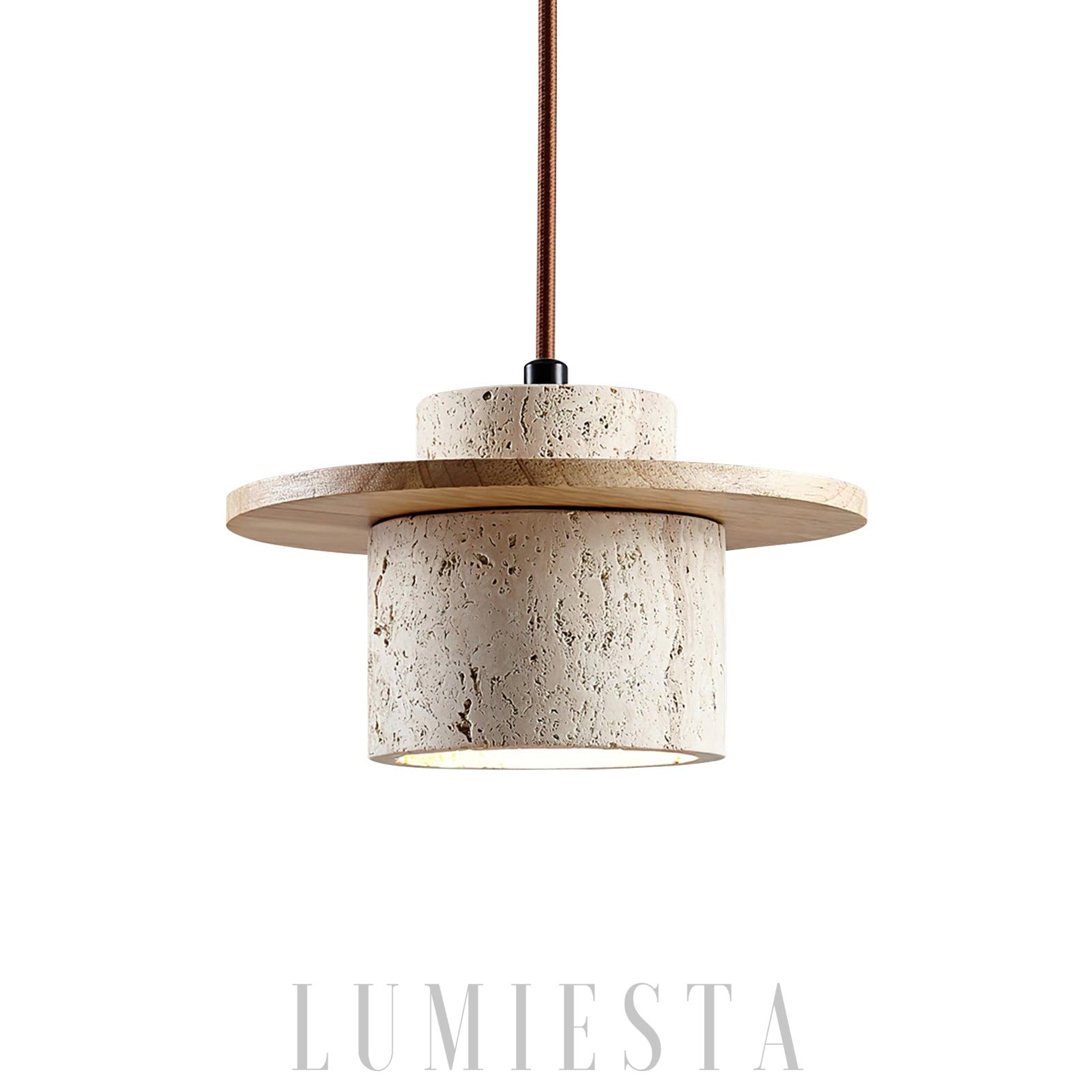 Stonova Duo - wisząca lampa z trawertynu i drewna
