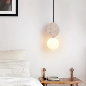 Luksusowa trawertynowa lampa wisząca rzeźbiona okrągła