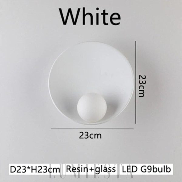 Nowoczesna biało-czarna lampa ścienna z okrągłym kloszem