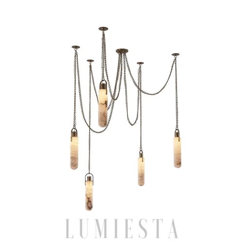 Luksusowy żyrandol kopuła z alabastru na łańcuchu do salonu