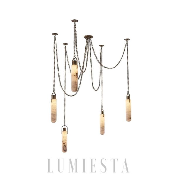 Luksusowy żyrandol kopuła z alabastru na łańcuchu do salonu