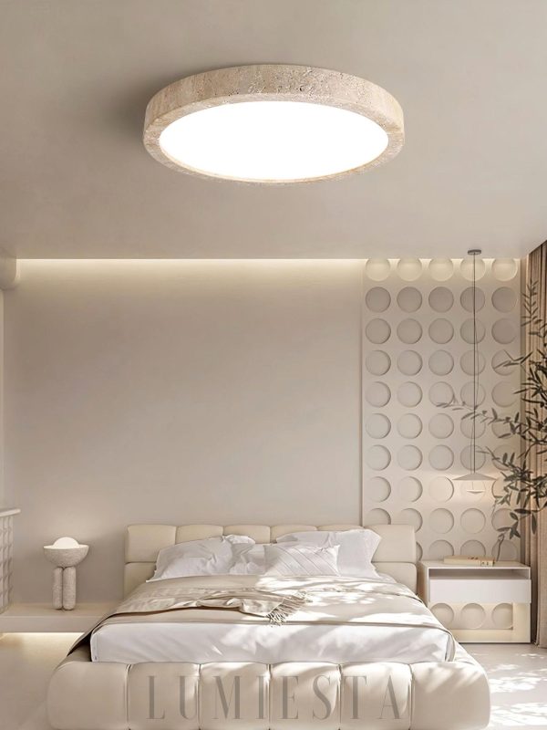 Horizon - Lampa sufitowa trawertynowa, okrągły plafon do salonu,  Ø38/48/58 cm