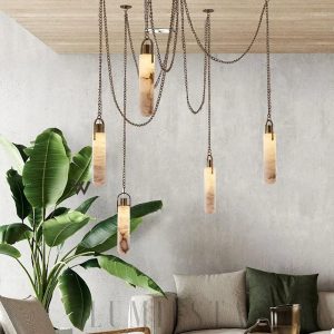 Luksusowy żyrandol kopuła z alabastru na łańcuchu do salonu