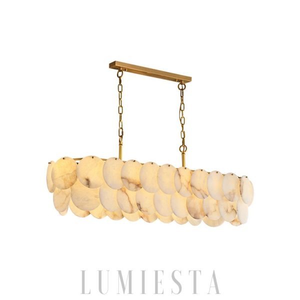 Konnicha - Elegancki żyrandol do jadalni z alabastru - Złoto-biały - Długość 100/120cm