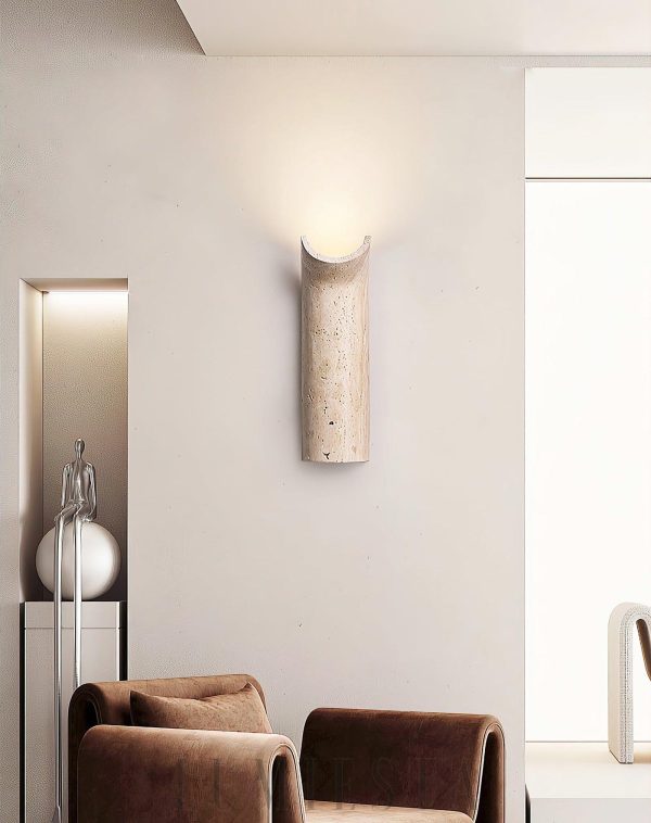 Kinkiet Hobart z trawertynu zakrzywiony ciepłe światło