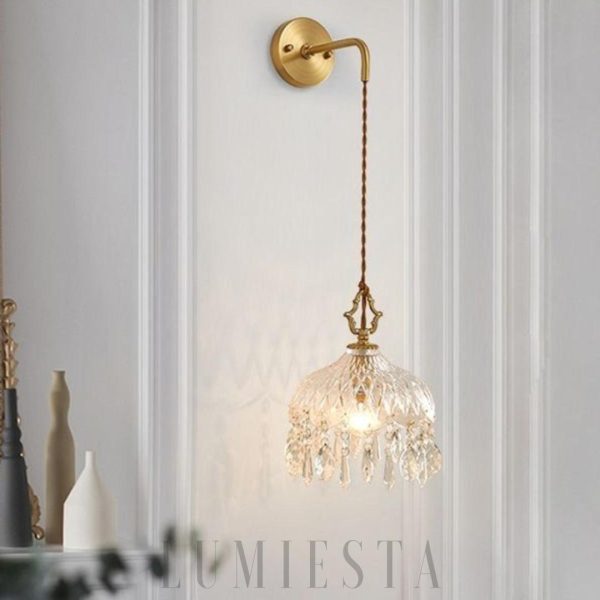 Lampa ścienna Alshamal szklana w stylu retro miedź kryształ