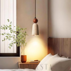 Lampa wisząca trawertynowa beżowo orzechowa 8cmx20cm