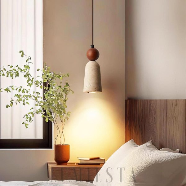 Lampa wisząca trawertynowa beżowo orzechowa 8cmx20cm