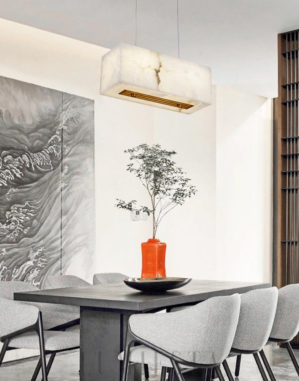 Eaton - Alabastrowa lampa prostokątna, mosiądz/biel