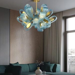 wm_1473674162960022450.jpg Warwick - Żyrandol niebieskie szkło, płatki, mosiężny 60 cm