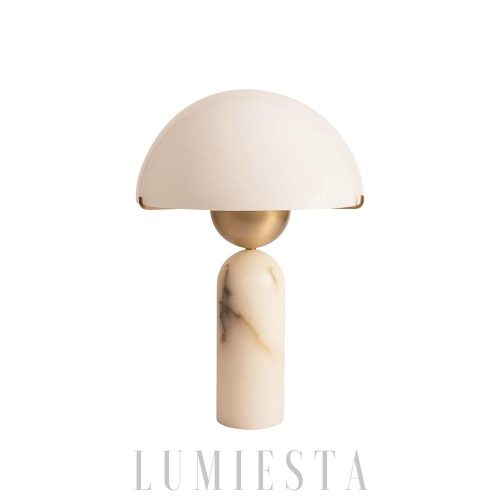 Peono - Alabastrowa lampa stołowa ze szklanym kloszem, biała ze złotym akcentem, 30 x 45 cm